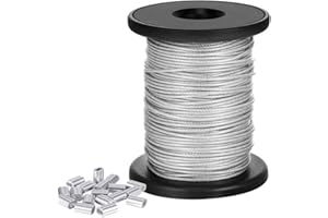 CODIRATO Fil Suspendu de Cadre, Bobine de Fil d'acier Inoxydable, Fil de Suspension pour Cadre de 1.5mm*50m avec 20Pcs Manchons à Sertir pour suspendre des miroirs, des décorations murales, des cadres