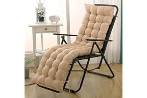 Highdi Coussin de Chaise Longue/Bain de Soleil, Coussin Transat Jardin Exterieur, Rembourré Pliable Épais & Confortable avec Bande Réglable pour Terrasse, Plage, Salon (Beige,53x155cm)