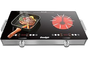 Cooksir Two Electric Hob Portable, Double Ceramic Hob 3200W, Plug in Hob Free-Standing with Handles, 2 Ring Electric Hob Knobs and Touch Control, Timer, Safety Lock, 220V