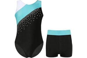 YiZYiF Body Ginnastica Artistica Lucida Bambina Senza Maniche Ragazze Leotards da Danza Classica Leotard Balletto Body da Pattinaggio con Pantaloncini