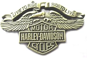 MAINLY METAL Metal Enamel Pin Badge Brooch Antique Brass Finish Harley Davidson"Live To Ride"