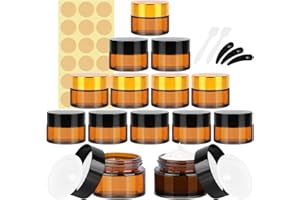 BELICOO Słoiki ze szkła bursztynowego, 15 ml, 20 ml, puste słoiki kosmetyczne z pokrywkami, małe pojemniki na próbki na puder, kremy do twarzy, świece, balsam i makijaż, 12 szt