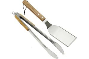 Campingaz Juego de Utensilios para Barbacoa Pinzas y espátula | Utensilios para cocinar a la Parrilla | Acero Inoxidable y Madera Maciza de bambú | Ideal para mariscos, Carnes, Pescados y Verduras