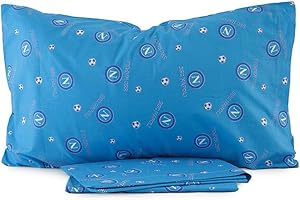 CARILLO Lenzuola SSC Napoli completo Ufficiale, 2 PEZZI, per letto Singolo con scudetto N840 AZZURRO