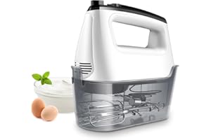 SHARDOR 400 W Sbattitore elettrico con custodia, 6 velocità e funzione turbo, sbattitore a mano elettrico con 2 battitori, 2 ganci impastatrice e 1 frusta, pulsante di espulsione, bianco