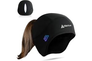 HIKENTURE Fahrrad Mütze Damen Winter [Mit Zopf-Loch] - Fahrradmütze unter Helm Damen - Unterhelm-mütze Mütze Fahrradhelm - Helm-Unterzieh-Mütze Skihelm - Fahrrad E Bike Laufen Zubehör Damen-Warm Cap