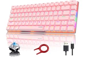 Hoopond Mechanical Keyboard, AK33 8 Rainbow LED Backlit USB Cable Gaming Mechanical Keyboard, 82-key Compact Mechanical Gaming Keyboard with Anti-ghosting Keys for Gamers & Typists(Blue switch, Pink)