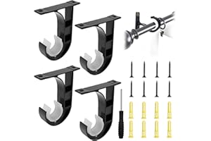 WHENZOO 4 PCS Heavy Duty Curtain Pole Brackets with Screws & Screwdriver - Aluminum Alloy Rod Holders Hooks and Rail Mount for 23mm-28mm Wall Poles (Black)