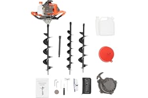 POYUJKYHR 71CC 2 Stroke Petrol Earth Auger Post Hole Digger 2.3KW 300RPM Fence Post Auger with Extension Pole 30.5cm, 3 Style Drill Bits, Funnel, Spare Starter, Goggle, Oil Mixing Bottle, Tool Kit