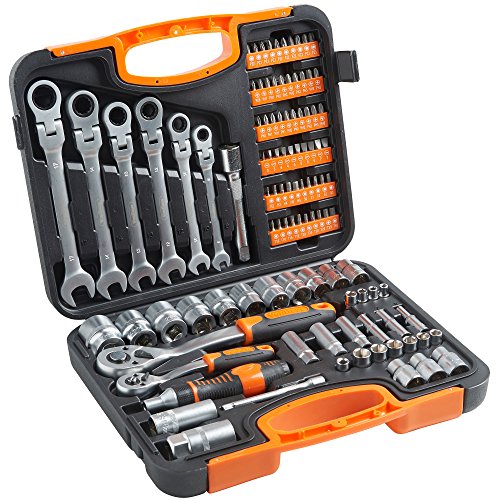 Price comparison product image VonHaus 104 Piece Socket Screwdriver & Bit Set - 72 Teeth Socket Wrench & Quick Release with ¼ Inch and ½” Inch Drive