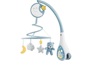 Chicco Next2Dreams Carrusel Móvil Bebé - 3 en 1, Montaje en cuna, Compatible con Cuna Next2Me o Minicunas Colecho/Viaje, Efectos de Sonido, Proyector de Luz Nocturna y Música Clásica, 0m+, Azul