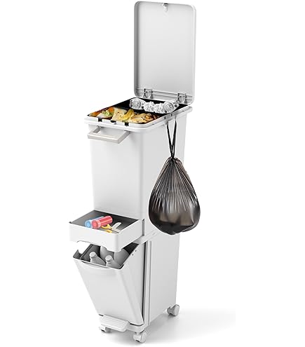 Afval- of recyclingset, 70 l, verticaal, 2 vakken, afvalemmer, 76 cm, met vuilniszakken Afval- of recyclingset, 70 l, verticaal, 2 vakken, afvalemmer, 76 cm, met vuilniszakken