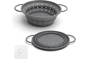 HENGBIRD Scolapasta silicone pieghevole 28 cm grigio,per Pasta, Verdura e Lavaggio, Cestino Drenante Collapsible, Setacci da Cucina per Pasta, Frutta, Verdura,Grigio