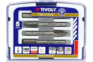 TIVOLY - Coffret de 5 Fraises Limes Ø8 mm pour Métaux - Queue Cylindrique Ø6 mm - Tête Carbure de Tungstène - Denture Brise-Copeaux