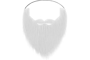 Lusofie Fake Moustache White Fake Beard Realistic Fake Mustache Craft Party Realistic Novelty Moustaches Prop Facial Hair Costume Accessories with Adjustable Elastic Rope for Cosplay Halloween White