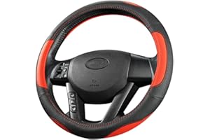 Pahajim Car Steering Wheel Covers Leather,Universal 15 Inch Breathable Anti-Slip,Anti Skid Thin Soft Microfiber Leather Car Accessories Interior (black-red)