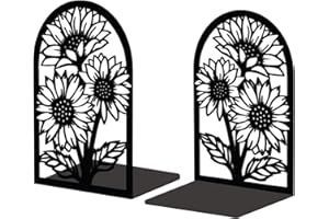 Peacoblue Metal Bookend Stopper Holder Stand for Shelves Decorative, 5.3"x4.3"x7.9" Modern Creative Heavy Duty Study Book End for Desk Shelf, 1 Pair (Sunflowers)