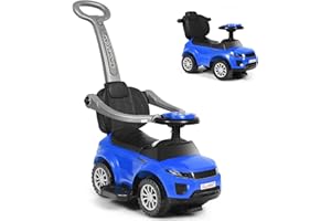 Maxmass 3-in-1 Kids Ride on Push Car, Toddler Foot to Floor Sliding Car with Removable Handlebar, Guardrail & Footrest, Music, Horn, Underneath Storage, Baby Slider Walker for Boys Girls (Blue)