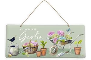 Plaque en tôle à suspendre « Willkommen im Garten » I Décoration murale en métal pour le jardin, la terrasse ou la maison de jardin I Beau cadeau pour les amateurs de jardin