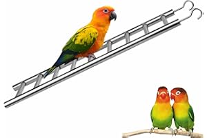 GEKMOR Parrot Ladder 9-Step Stainless Steel Rustproof Metal Nonskid Smooth Portable Bird Cage Ladder with Hooks Cockatiel Stand Ladder for Parrots Parakeets Cockatoos Lovebirds