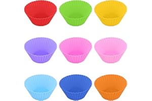 9 PCS Silicone Muffin Cupcake Cases, DDUP 7cm Reusable Cupcake Molds, Easy to Clean, Non-Toxic,Non-Stick for DIY Baking Bread Muffin Cakes Desserts Ice Cream Pudding Jelly Daily Use - Multi Colour