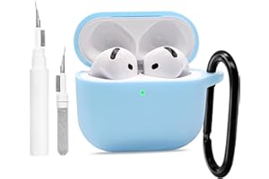 Teyomi Cover Compatibile con AirPods 4 con Set di Pulizia, Custodia in Silicone Compatibile con AirPods 4 Case con Moschettone, Supporta Ricarica Wireless, Antiurto, Morbida (azzurro)