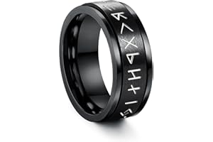 GENERICO Dochais 8mm Anello in Acciaio Inossidabile per Donna Uomo,Anello Viking Vichingo Simboli,Anello Antistress Girevole Vintage Uomo Nero Band Ring Taglia 14-27