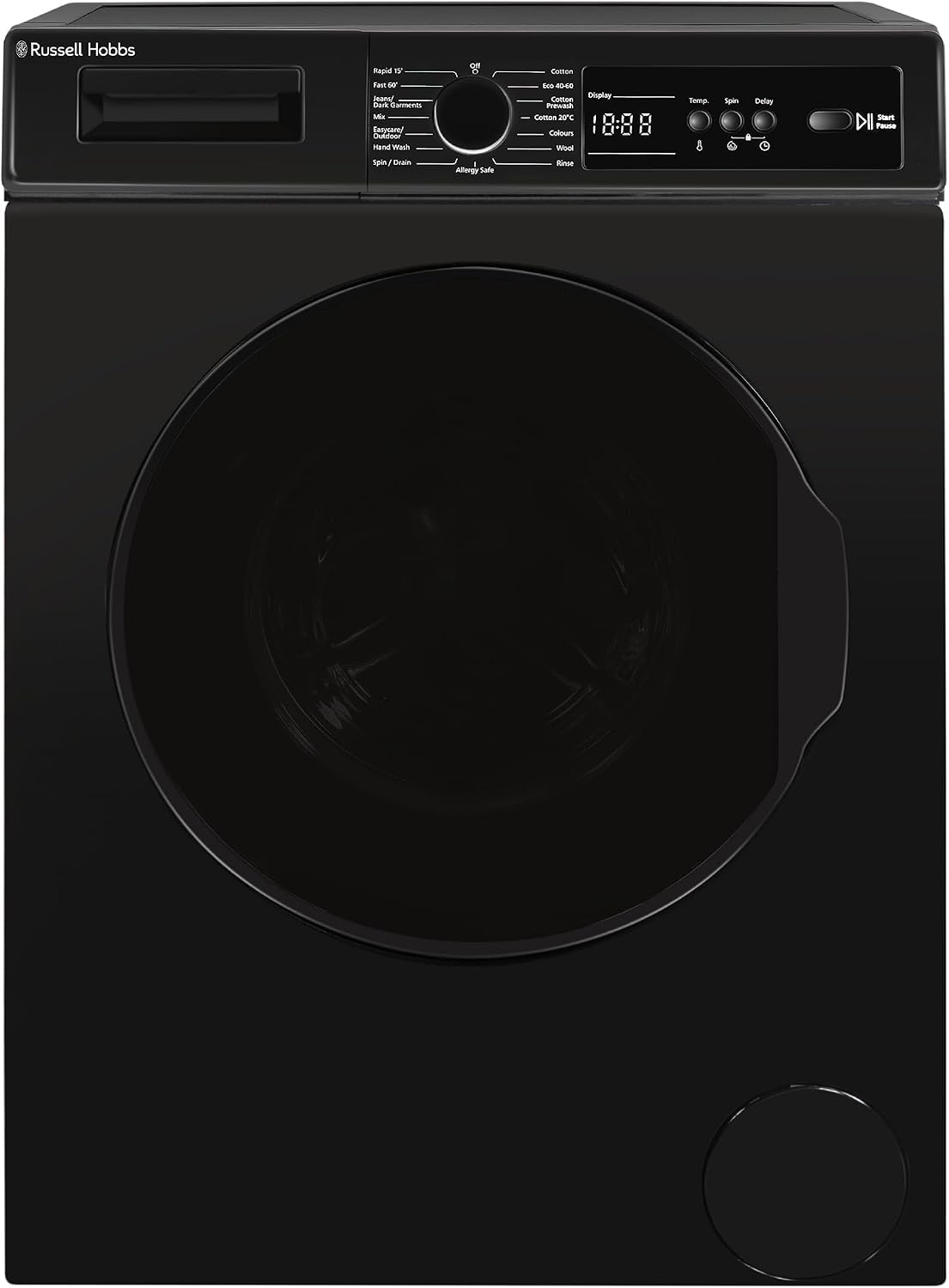 Russell Hobbs Freestanding Washing Machine, 8kg Capacity, 1400 rpm, 15 Programmes, Eco Technology, Rapid Wash Cycles, Black, RH814W111B