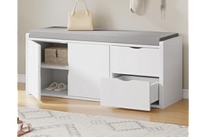 ‎LVB LVB Sitzbank mit Stauraum, Schuhbank mit Sitzfläche, Gepolstert, Multifunktionale schuhregal mit Schublade für Flur, Wohnzimmer, Schlafzimmer, Aufbewahrungsbox bis 150kg belastbar, 101x45x34cm, Weiß