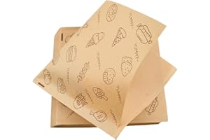 Ziyonix Sacchetti per Snack, 200 Pezzi Carta Alimentare Anti Grasso, Sacchetti per Panini In Carta Kraft, Carta per Panini, Giornale Alimentare per Panini Hamburger e Patatine Fritte, 18 x 18 cm