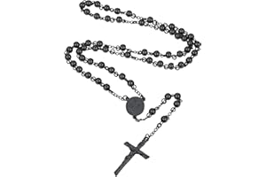 Supcare Collar Rosario Católico Hombre Mujer Collar Cristiano Acero Inoxidable 316L Rosario Medalla Santa María con Colgante Crucifijo Joyería Religiosa Rezo Oración