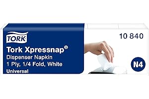 Tork 10840 Tovaglioli intercalati per dispenser Xpressnap Universal, sistema N4, 1 velo, 8 pacchi x 1125 tovaglioli (9000pz), 21,3 cm (lungh.) x 33 cm (largh.), bianco