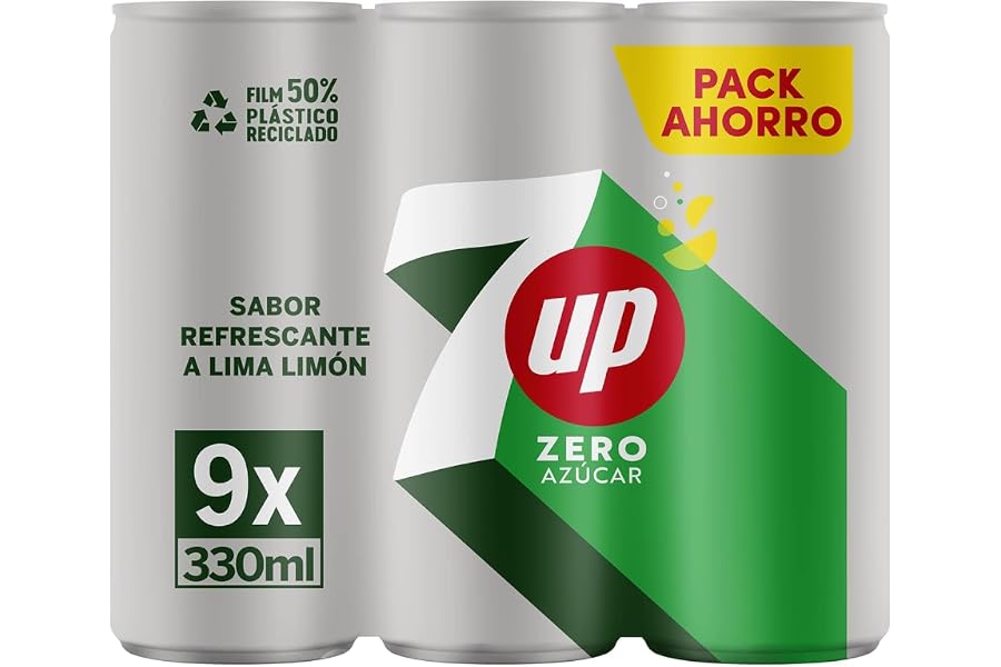 7 UP Refresco cero de lima y limón, sin azúcares y sin calorías, pack de 9 latas de 330 ml, 2.97 litros en total