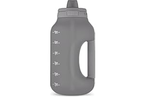 Ello Hydra Half Gallon Jug with Time Marker & Handle for All Day Hydration & Silicone Straw with Locking, Leak Proof Lid BPA Free, Gray, 64oz
