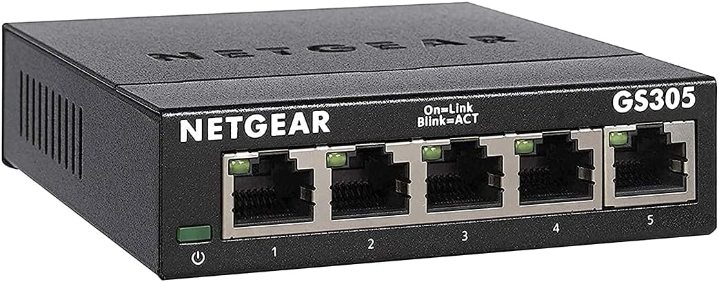 NETGEAR 5 Port Gigabit Network Switch GS305 - Ethernet Splitter - Ethernet Switch - Ethernet Hub - Plug-and-Play - Silent Operation - Desktop or Wall Mount