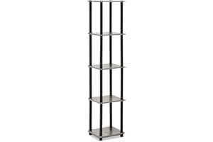 Furinno Turn-N-Tube 5-Tier Corner Square Rack Display Shelf with Round Tube, French Oak/Black