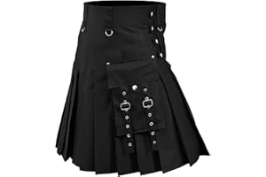 Gsheocm Kilt écossais pour homme, kilt de travail pour homme, paréo de tartan traditionnel Highland, jupe plissée, avec poches, décontracté, tendance, fête, quotidien, couleur unie