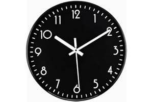 DIYZON Round Wall Clock, 12'' Modern Silent Clock, No Ticking Quartz Movement Powered by Battery, Easy to Watch, Ldeal for Decorating Bedroom, Kitchen, School, Office