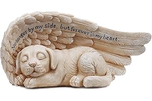HEART TONG Decorazione per tomba con angelo e cane, resistente alle intemperie, per cani, decorazione commemorativa per cani, statuette per cani con ali d'angelo, statua di animali in resina.