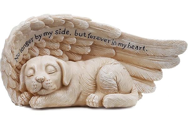 Heart Tong Décoration funéraire en résine avec ailes d'ange pour chien - Résistante aux intempéries - Décoration funéraire - Statues de chien avec ailes d'ange