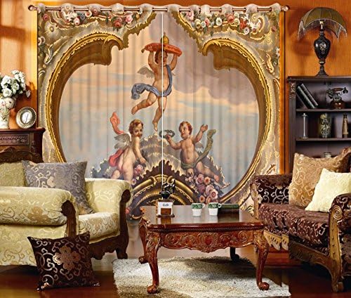 Chlwx Classic Oil Painting Curtain For Living Room Blackout 3D Window Curtain High Quality 3D Curtain Cotinas Drapes 2 Pieces 240cmX240cm