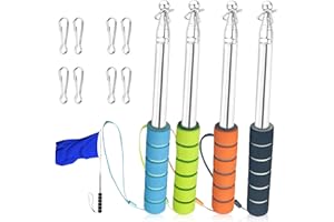 KUBDPQOR Asta Telescopica, 4 Aste Telescopiche per Bandiere Portatili, 1.6m Asta per Bandiera con 8 Bandiere Clip, Palo Telescopico in Acciaio Inox, per Viaggi, Campeggio, Gite, Concorsi, Insegnanti