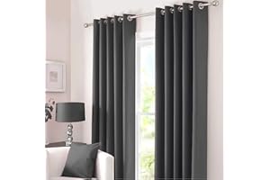 Kinfolk Textile Blackout Thermal Eyelet Ring Top Insulated Pair of Curtains Including 2 Tiebacks (Charcoal Grey, 46" x 72")