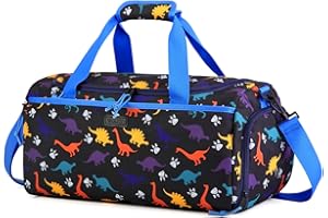 VASCHY Borsa Piscina Bambino, Borsa da Viaggio Bambini 24L Impermeabile con Compartimento Umido-Seco per Palestra Dinosauro Blu