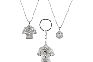 NineSSJLY Kompatibelt Smyckesset för fotbollsfans – 2 halsband i metall (60 cm) med tröja och fotbollsboll + nyckelring nr 7
