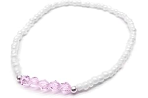 VILDA JEWELLERY Pale Pink and White Beaded Anklet, Glass Bicone Beads and Seed Beads : Size M/L 10 inches, Beach Boho Summer Jewellery for Women