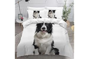 AOYNP Border Collie Duvet Cover Set 3D Printed Pet Puppy Bedding Set King Size for Aldults Bedroom Comforter Cover Animal Print Soft Microfiber King Bed Zipper Quilt Cover with 2 Pillowcases