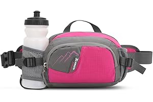 ROSSRORE Outdoor Women Waist Bag, Multi-Functional Fitness Running Water Bottle, Dog Walking 、Hiking/Mountaineering Waist Pack, Hip Bag with Water Bottle Holder Rose Red
