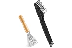 DIVINA VITAE Szczotka do włosów z drewnianym uchwytem i środkiem do czyszczenia szczotek z drucianym grabieniem (2 sztuki) do usuwania włosów ze szczotek i grzebieni