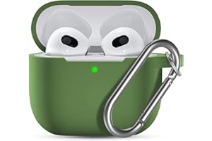Ouwegaga Cover per Airpods 3, Silicone Custodia per Airpods Terza Generazione 2021, Protezione Completa del Corpo Cover Compatìbile con Apple Airpods 3 Case, con Moschettone,Avocado Verde